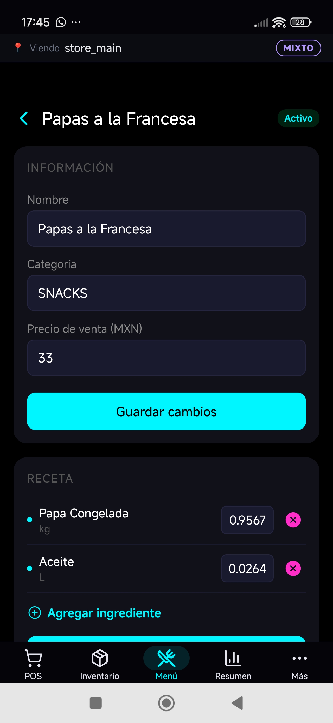 receta de un platillo