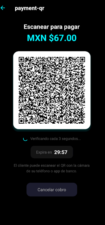 QR de cobro en pantalla